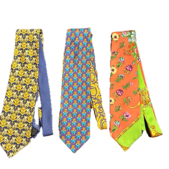 Gianni VERSACE RARE ICONIC TIE SET OF 3 Teddy bear, floral, baroque - Picture 1 of 10